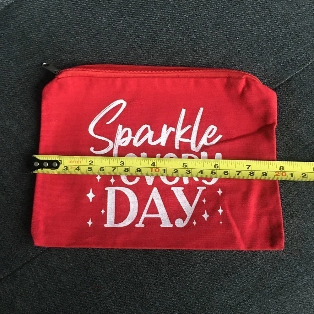 “Sparkle Every Day” Makeup Bag, Travel Pouch, Red, White